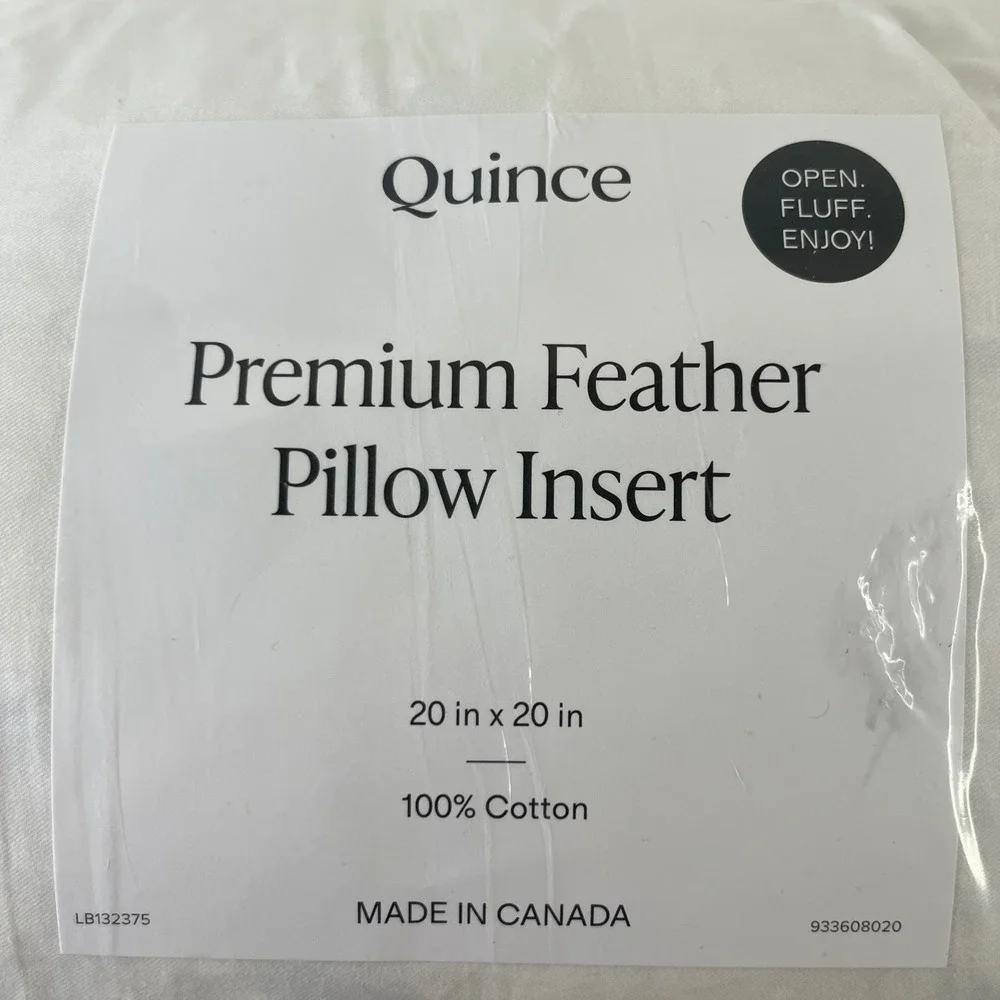 NEW Quince Premium Feather Pillow Insert Home 20x20 White Cotton Square